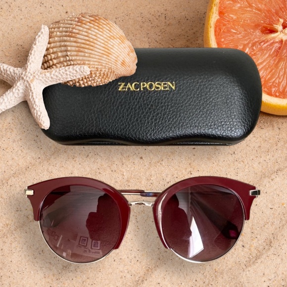 ZAC POSEN Cat Eye, Single Rim Sunglasses in Burgandy, NWT - Picture 7 of 7